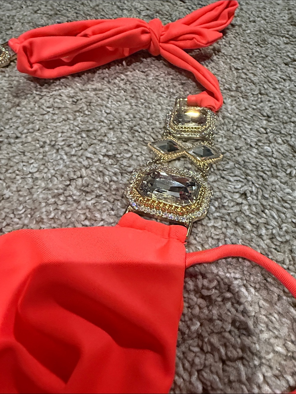Beach Bunny Neon Coral Triangle Bikini with Gold Embellishments - Picture 5 of 12